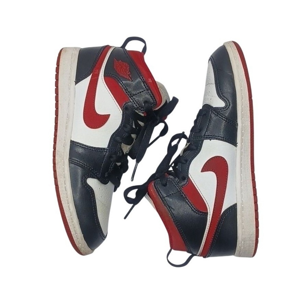 Jordan Air Jordan 1 Mid Kids 2.5Y White Red Black 640734-122 Basketball Shoes - Picture 4 of 8